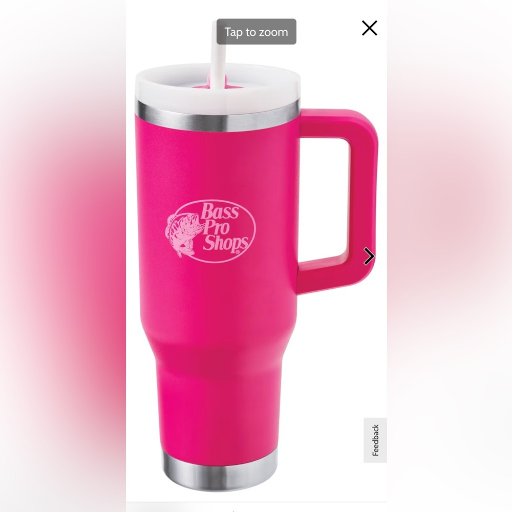 Bass Pro Shops hot Pink 40-oz. Mug with Slider Lid and Straw and handle